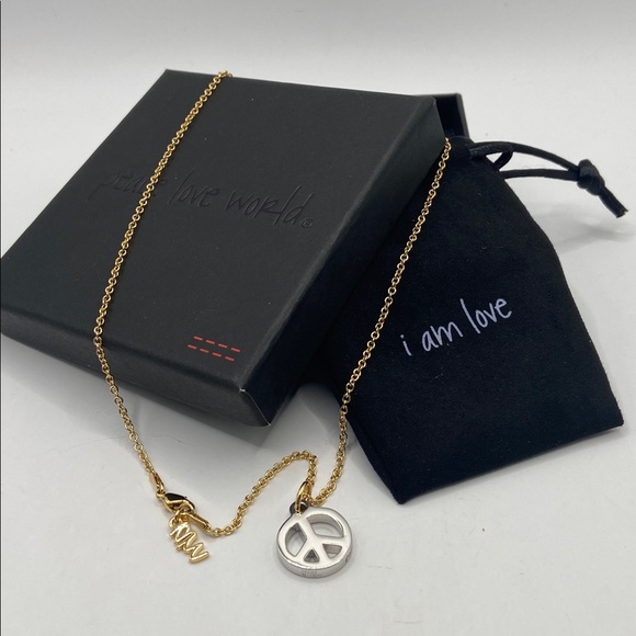 Peace Love World Two Tone Brass I Am Peace Necklace 18”L NIB Retro Bohemian - Picture 9 of 9